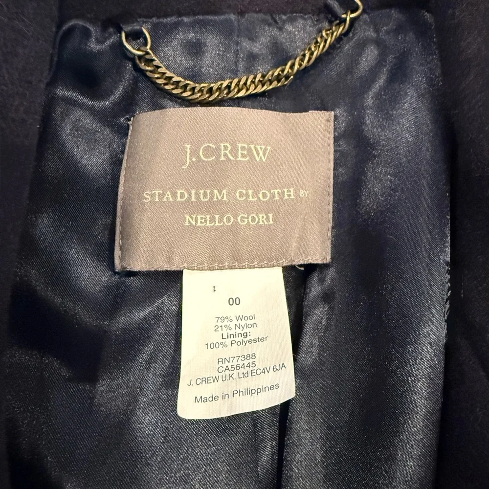 J. Crew Navy Stadium Cloth Cocoon Coat Italian Wool Nello Gori Size 00 - Picture 2 of 9